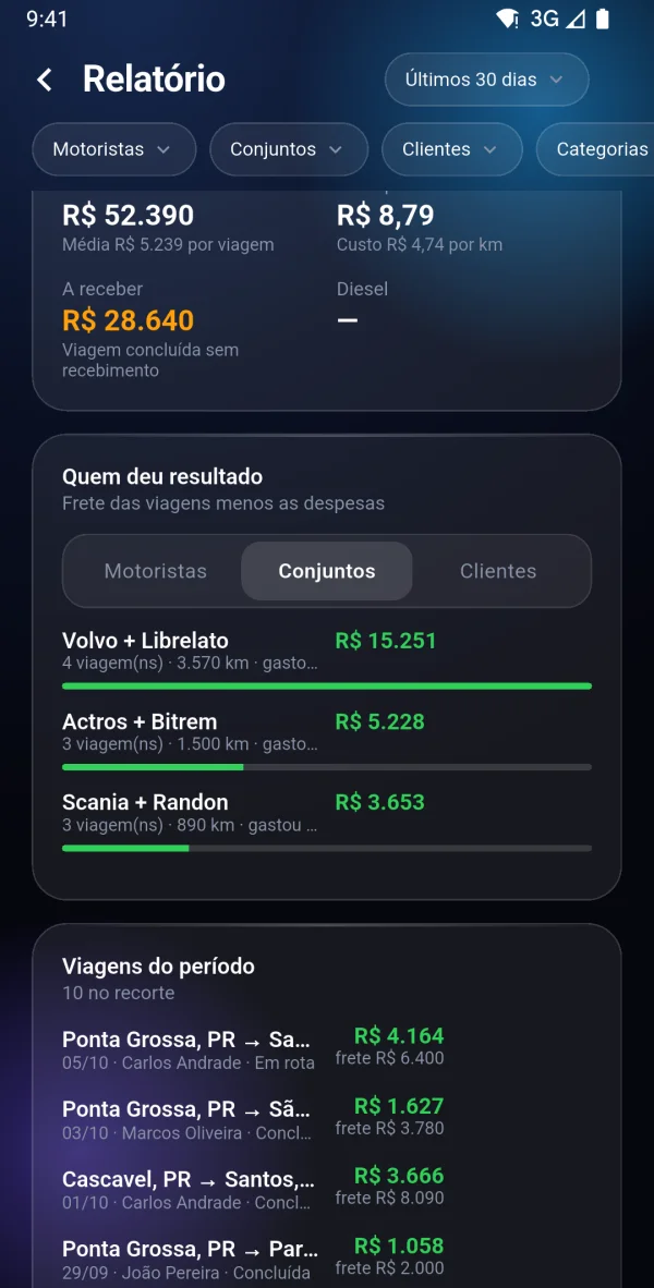 Tela Caminhão por caminhão do app Conecta Trucks