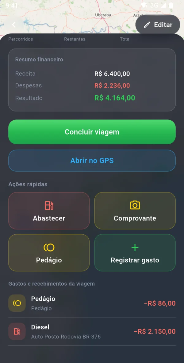 Tela O resultado do app Conecta Trucks